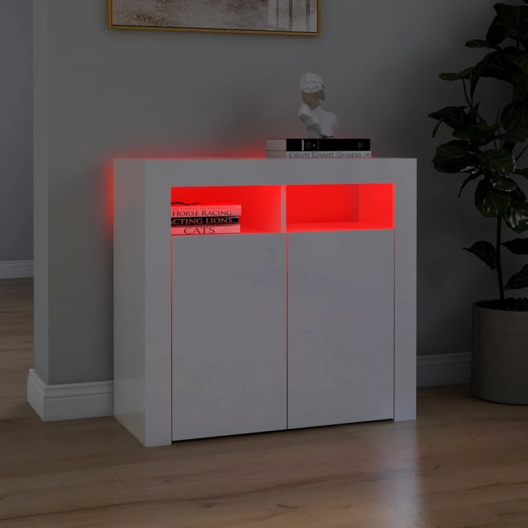 Servantă cu lumini LED, alb extralucios, 80x35x75 cm