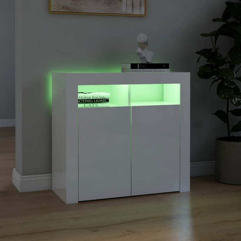 Servantă cu lumini LED, alb extralucios, 80x35x75 cm