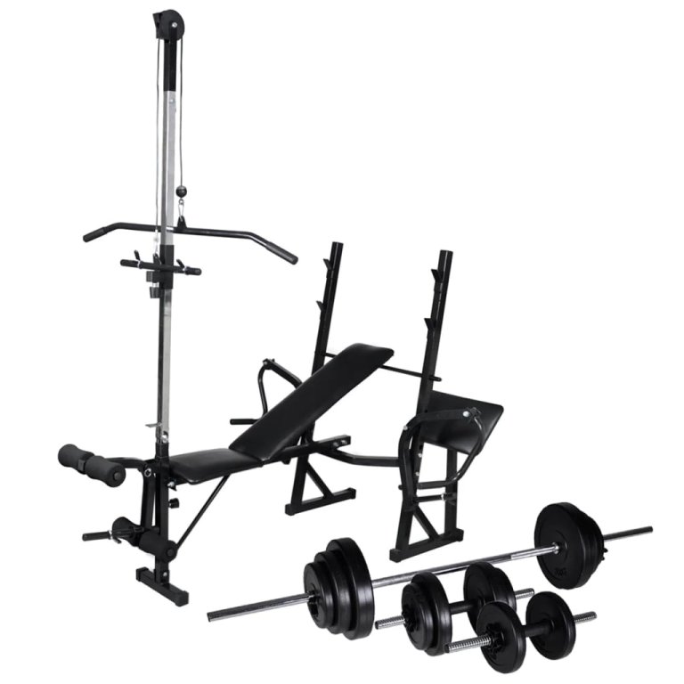 Bancă fitness cu rastel greutăți, set haltere/gantere, 30,5kg