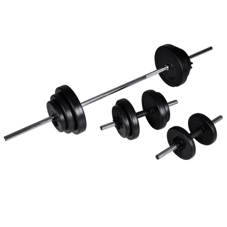 Bancă fitness cu rastel greutăți, set haltere/gantere, 30,5kg