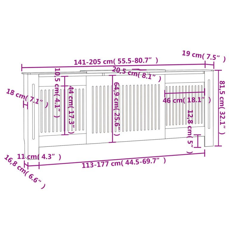 Mască pentru calorifer, negru, 205 cm, MDF