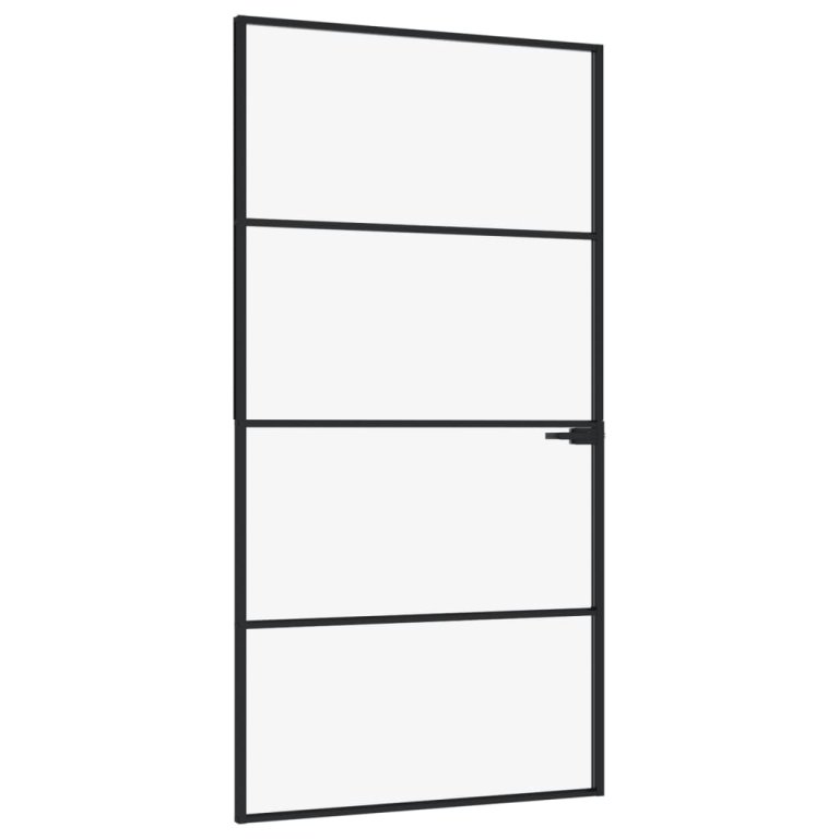 Ușă de interior negru 102x201,5cm sticlă securiz./aluminiu slim