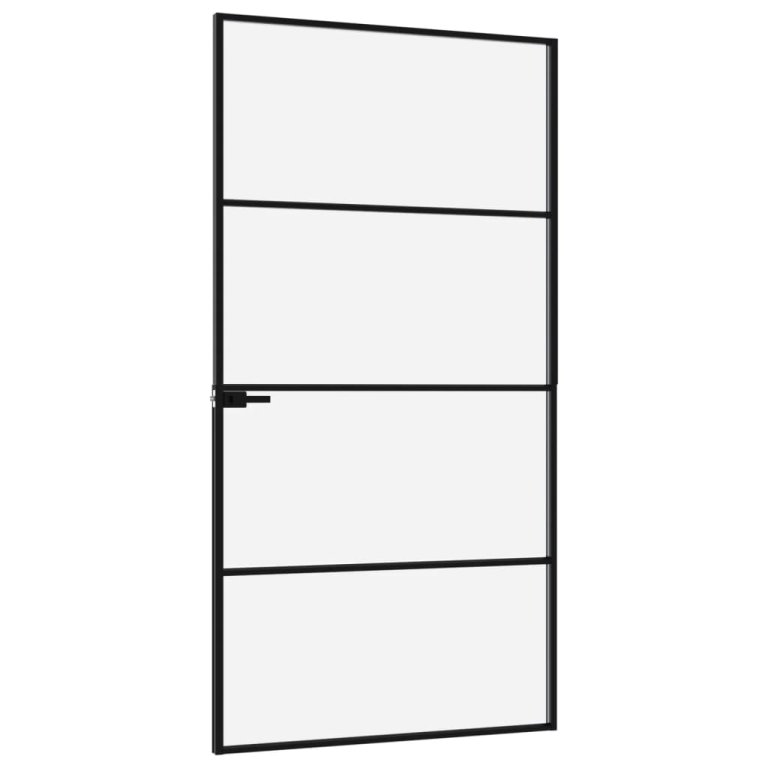 Ușă de interior negru 102x201,5cm sticlă securiz./aluminiu slim