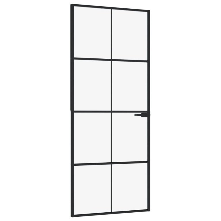 Ușă de interior negru 83x201,5 cm sticlă securiz./aluminiu slim