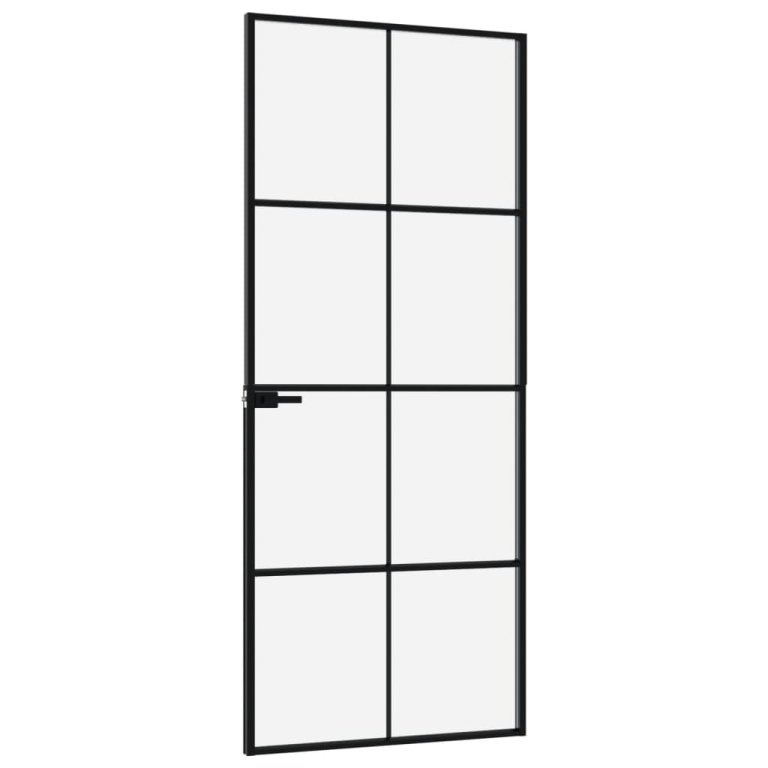 Ușă de interior negru 83x201,5 cm sticlă securiz./aluminiu slim