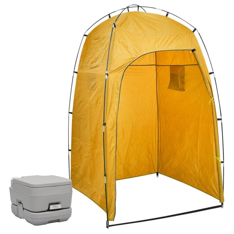 Toaletă portabilă de camping cu cort, 10+10 L