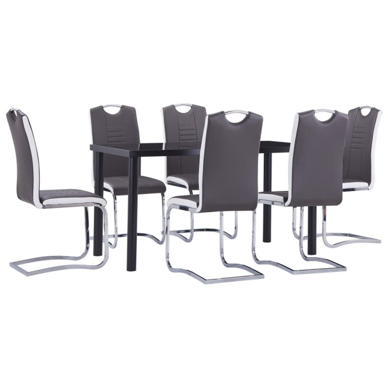 Set mobilier de bucătărie, 7 piese, gri, piele ecologică