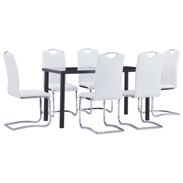 Set mobilier de bucătărie, 7 piese, alb, piele ecologică