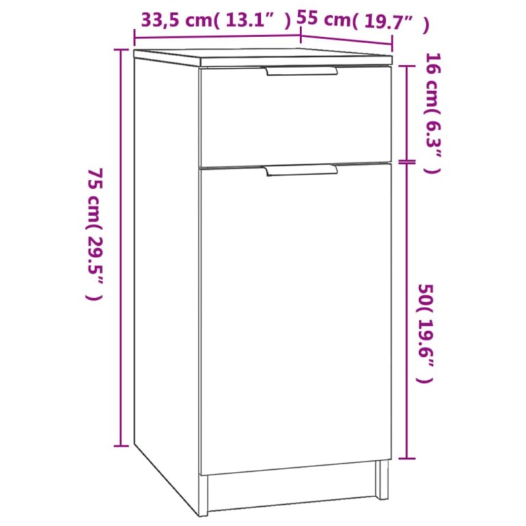 Dulap de birou, negru, 33,5x50x75 cm, lemn prelucrat