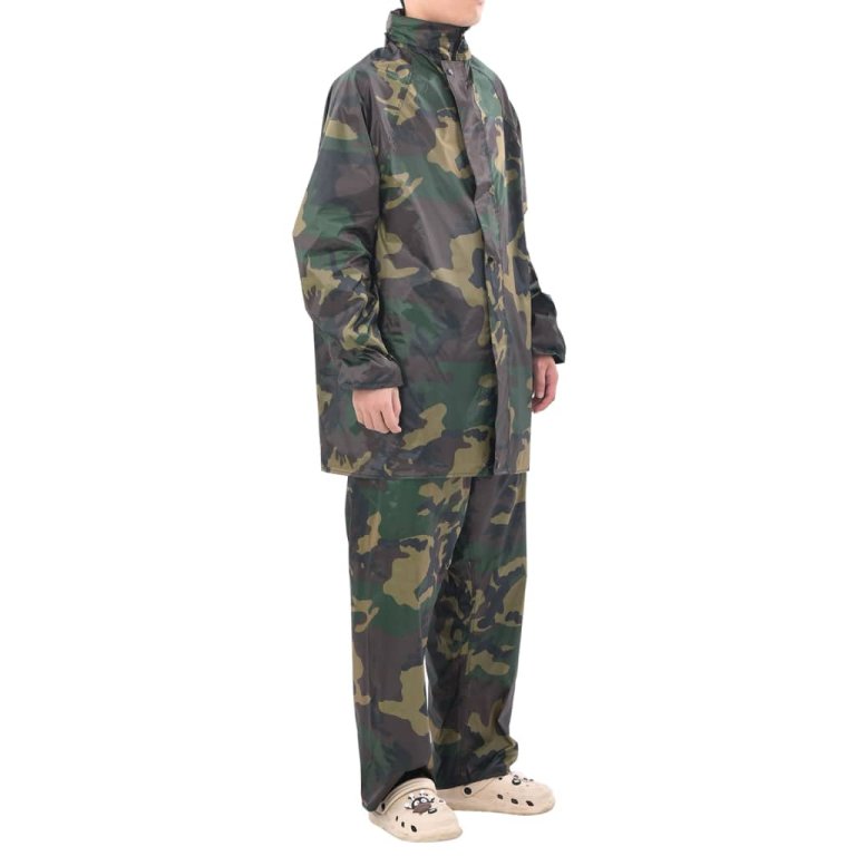 Costum de ploaie, 2 piese, imprimeu camuflaj, cu glugă, XL