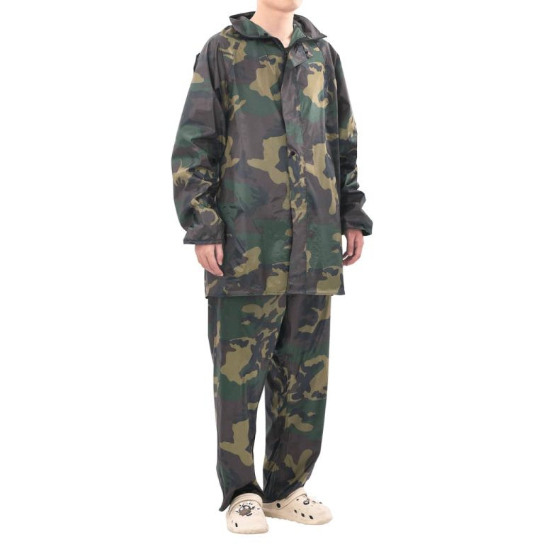 Costum de ploaie, 2 piese, imprimeu camuflaj, cu glugă, XL