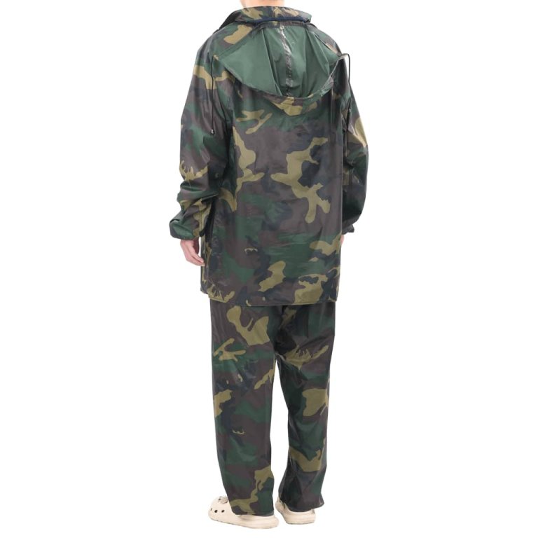 Costum de ploaie, 2 piese, imprimeu camuflaj, cu glugă, XL