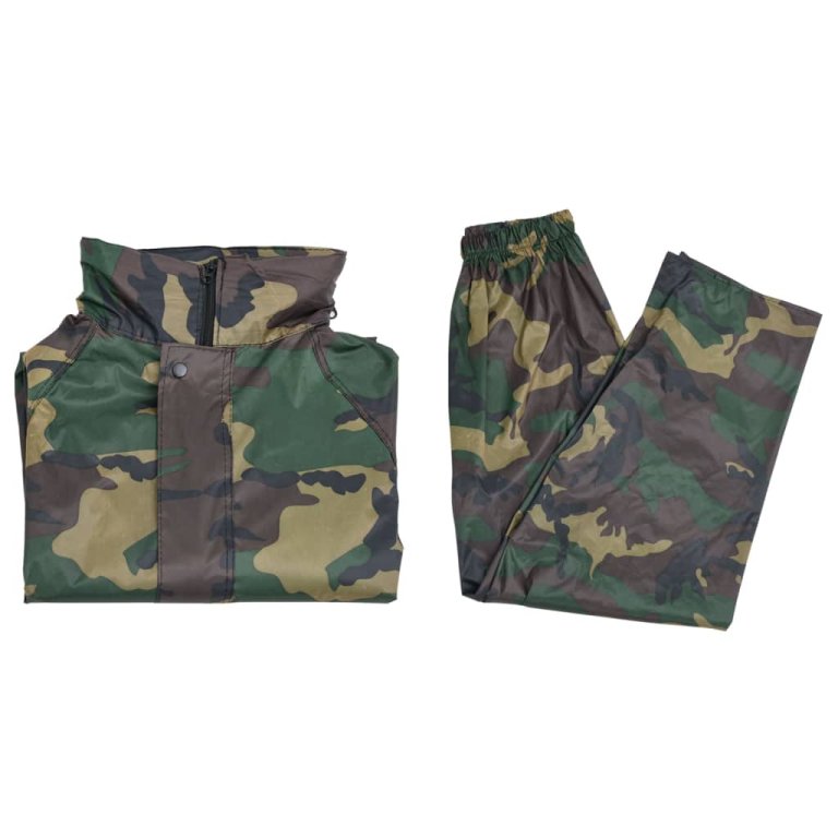 Costum de ploaie, 2 piese, imprimeu camuflaj, cu glugă, XL