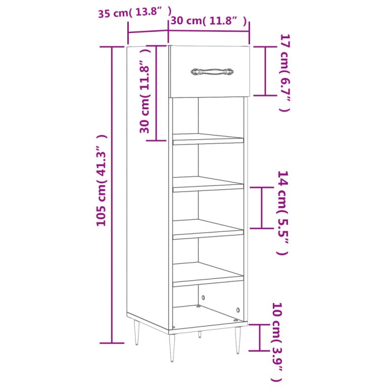 Pantofar, alb extralucios, 30x35x105 cm, lemn prelucrat