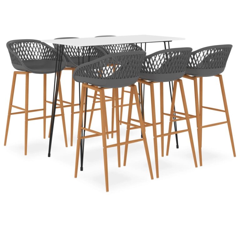 Set mobilier de bar, 7 piese, alb și gri