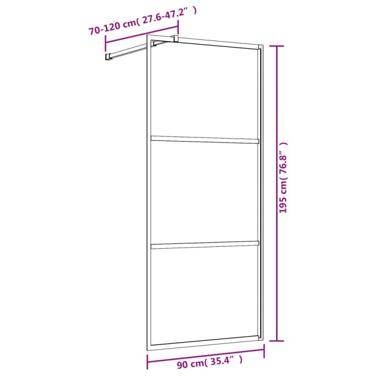 Paravan de duș walk-in auriu, 90x195 cm sticlă ESG transparentă