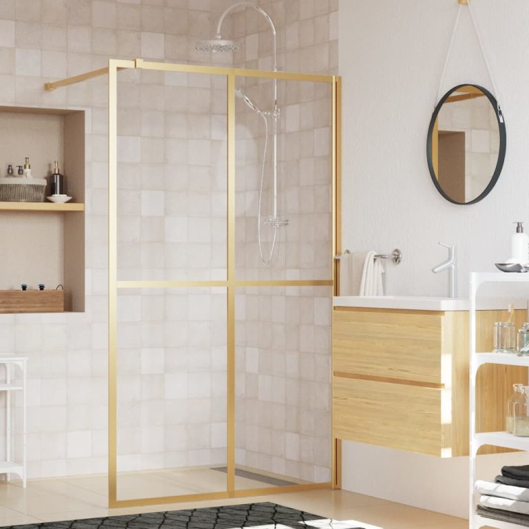 Paravan de duș walk-in auriu 115x195 cm sticlă ESG transparentă