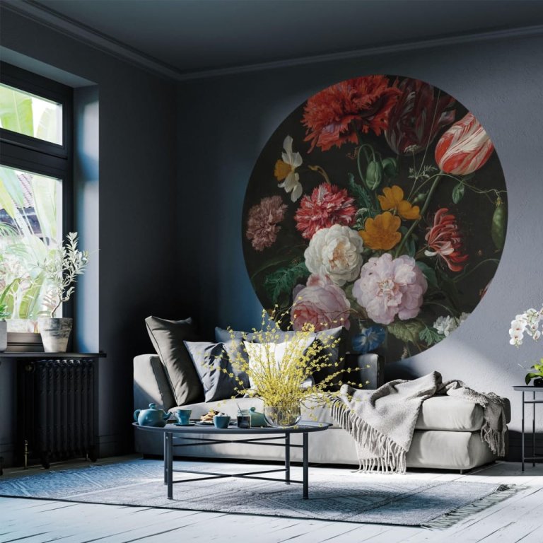 WallArt Tapet în formă de cerc „Golden Age Flowers”, 190 cm