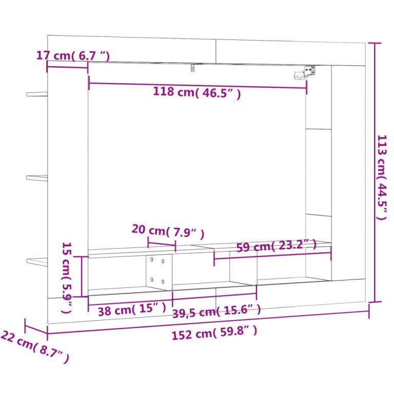 Dulap TV, stejar fumuriu, 152x22x113 cm, lemn prelucrat