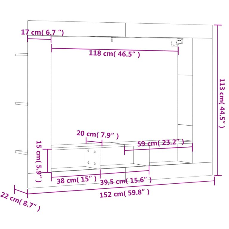 Comodă TV, gri beton, 152x22x113 cm, lemn prelucrat