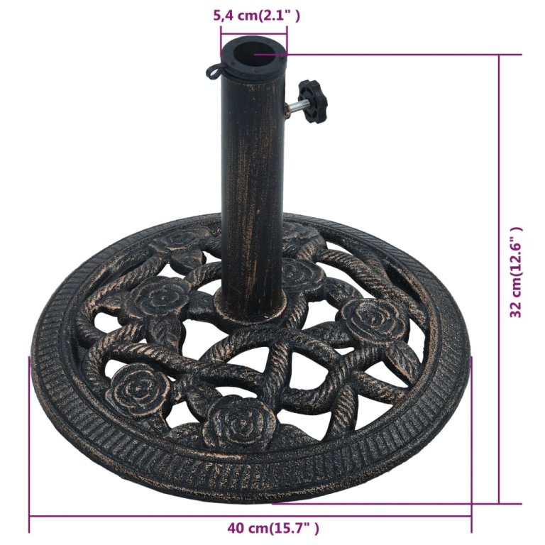 Suport de umbrelă, negru și bronz, 9 kg, fontă, 40 cm