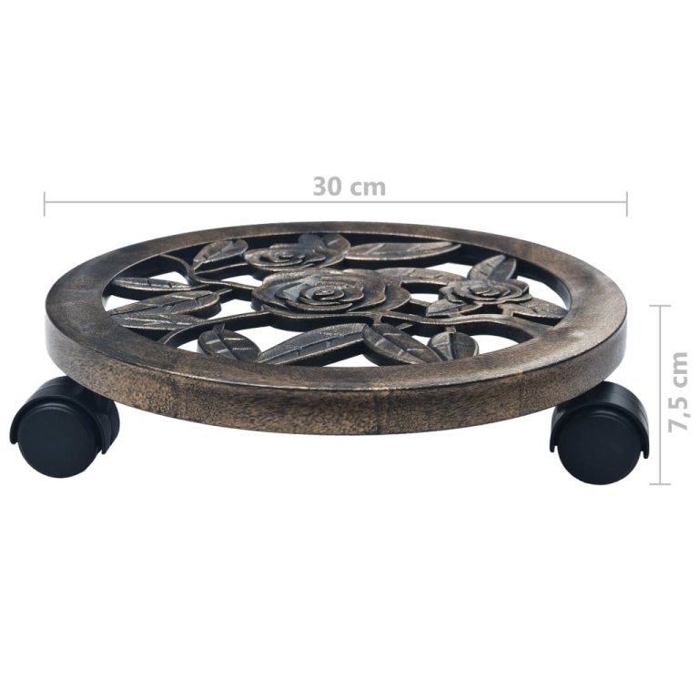 Suporturi de plante cu role, 6 buc., bronz, 30 cm, plastic