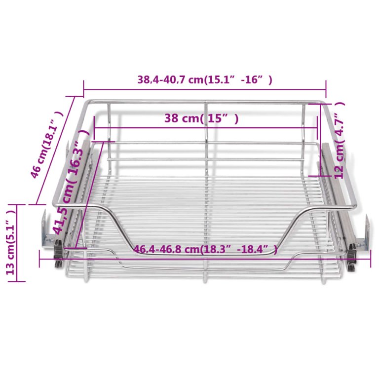 Coșuri din sârmă retractabile, 2 buc., argintiu, 500 mm