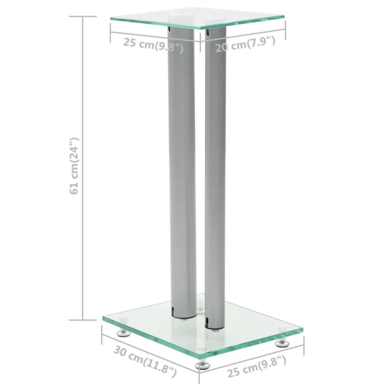 Standuri boxe 2 buc., sticlă călită, design coloană, argintiu