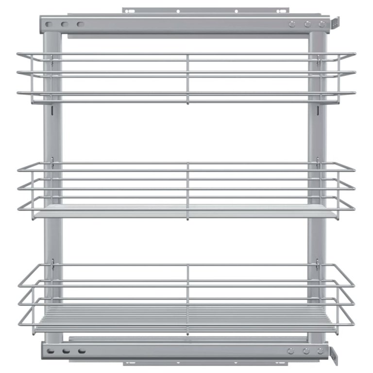 Coș sârmă bucătărie retractabil 3 niveluri argintiu 47x35x56 cm