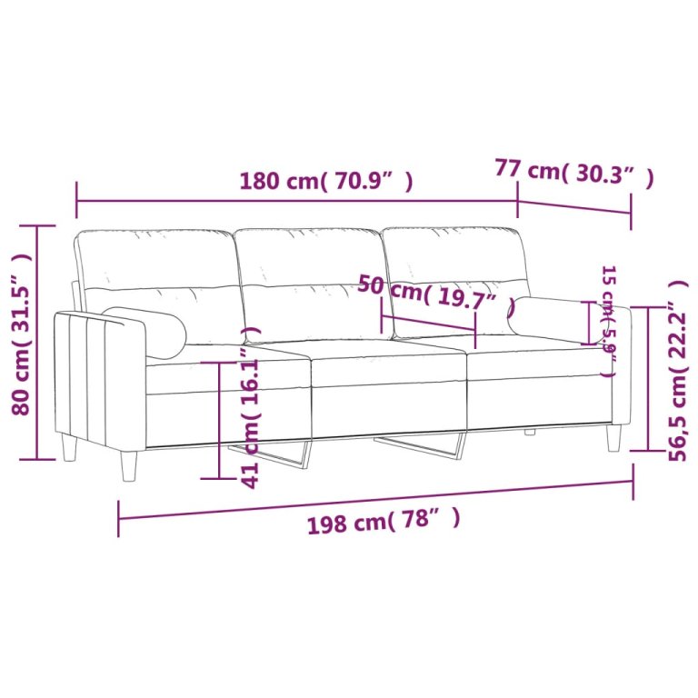 Canapea cu 3 locuri cu pernuțe, gri deschis, 180 cm, textil