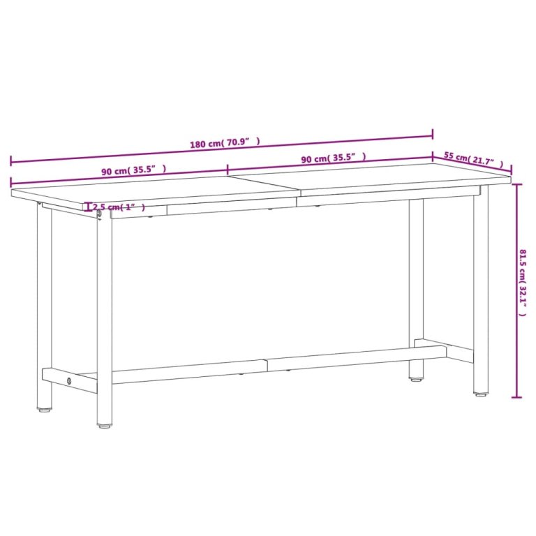 Banc de lucru 180x55x81,5 cm, lemn masiv de fag și metal