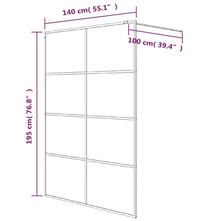 Perete cabină duș walk-in negru 140x195 cm sticlă ESG semi-mată