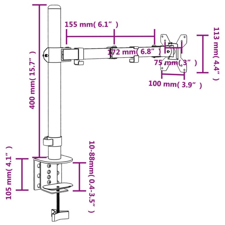 Suport de perete pentru monitor VESA 75/100 mm, negru, oțel