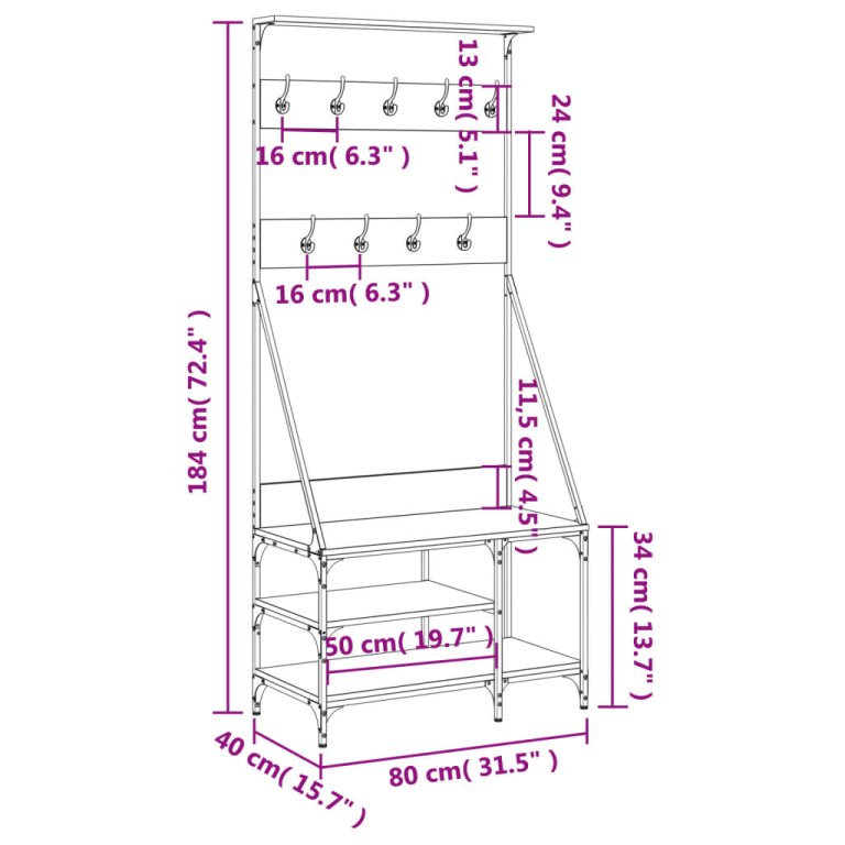 Suport de haine cu raft pantofi, stejar maro, 80x40x184 cm