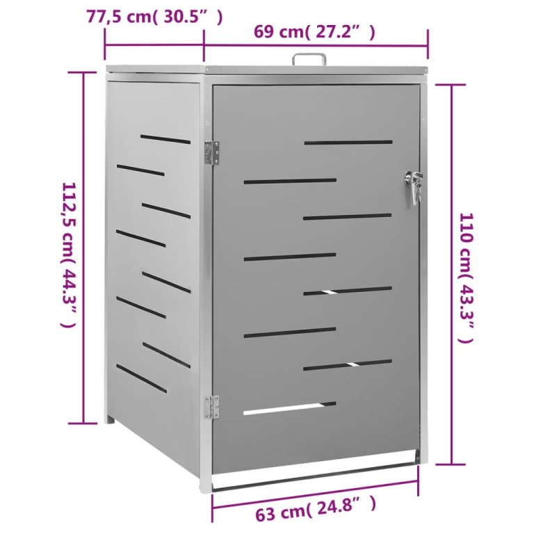 Magazie pentru pubelă unică, 69x77,5x112,5 cm, oțel inoxidabil