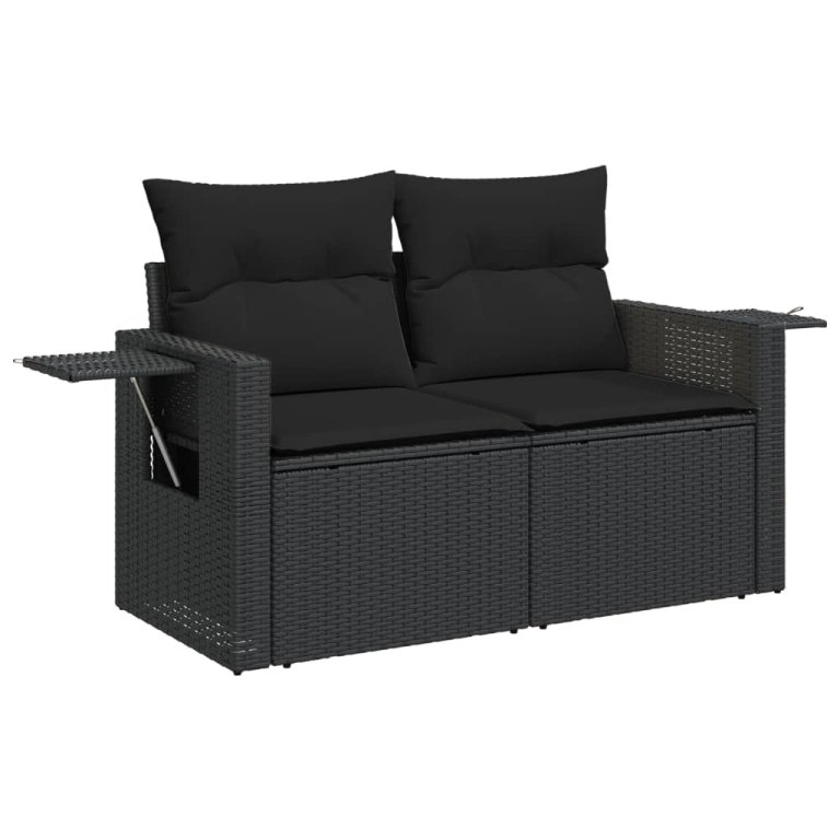 Set mobilier de grădină cu perne, 5 piese, negru, poliratan