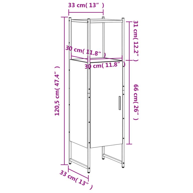 Dulap de baie, stejar sonoma, 33x33x120,5 cm, lemn prelucrat