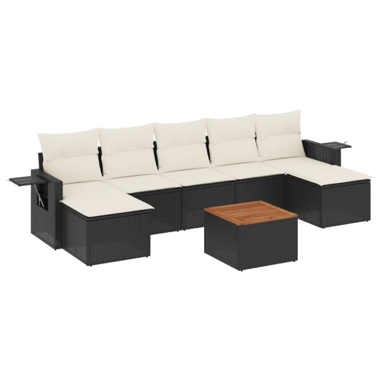 Set mobilier de grădină cu perne, 8 piese, negru, poliratan