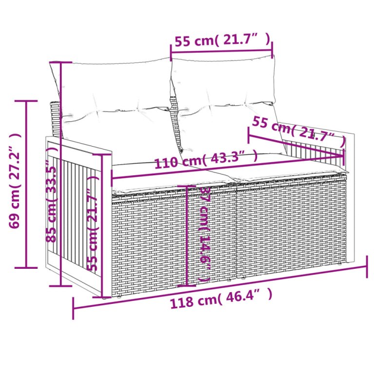 Set mobilier de grădină cu perne, 10 piese, gri, poliratan