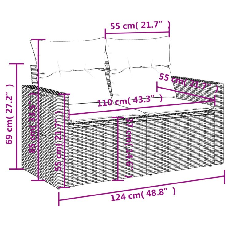 Set mobilier de grădină cu perne, 6 piese, negru, poliratan