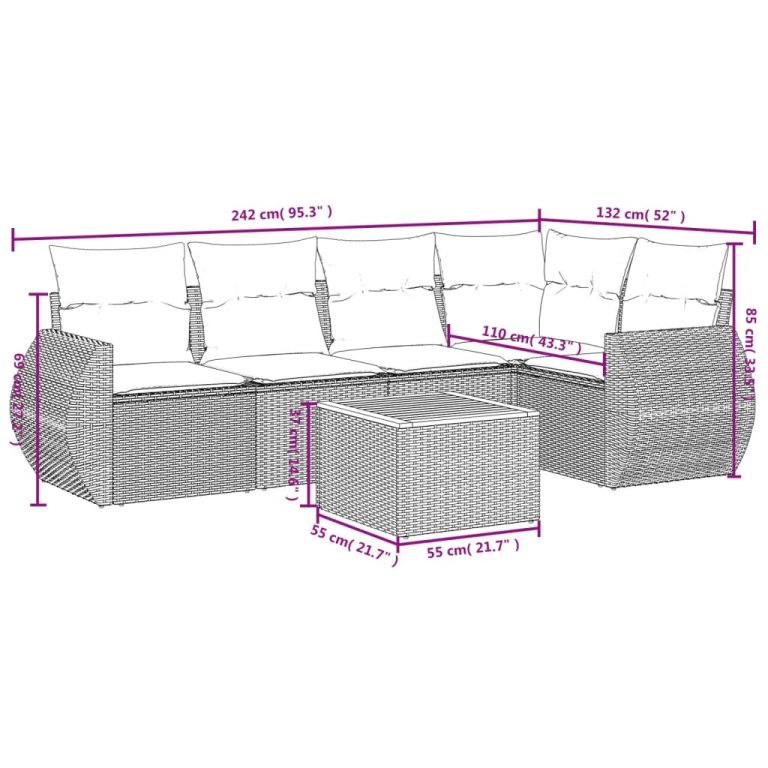 Set mobilier de grădină cu perne, 6 piese, negru, poliratan