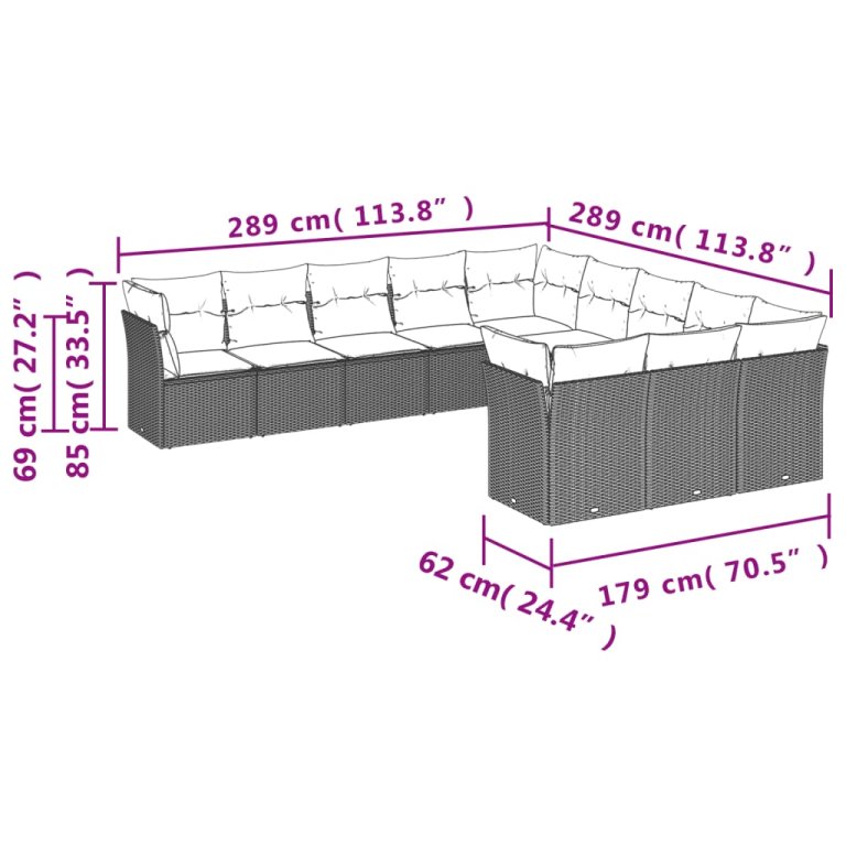 Set canapele de grădină cu perne, 11 piese, gri, poliratan