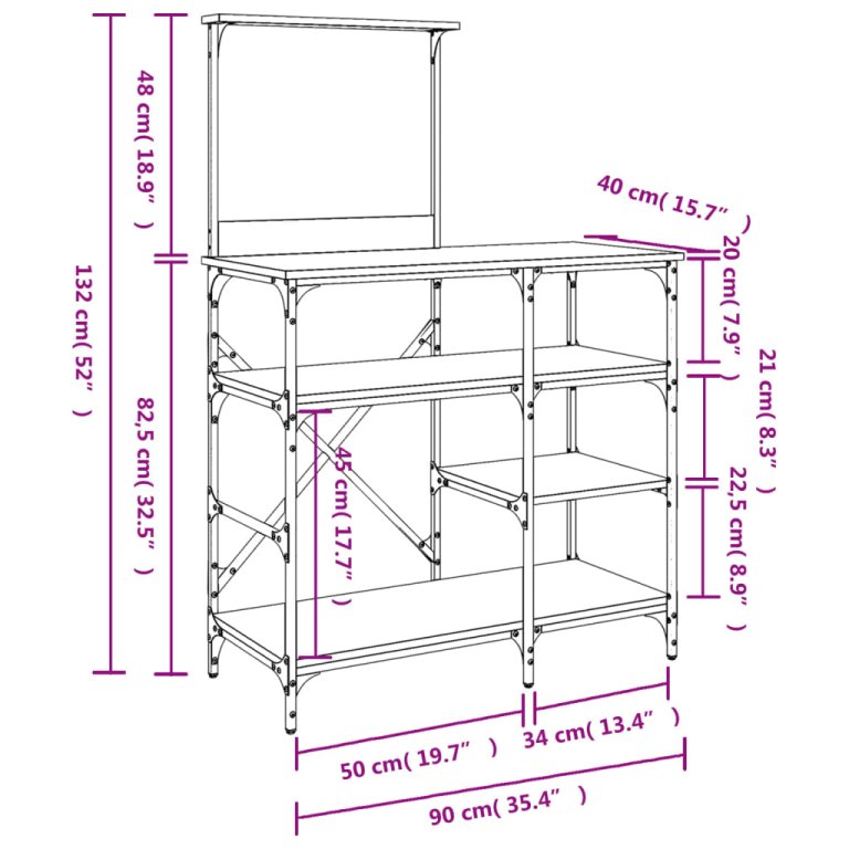 Raft pentru brutărie negru 90x40x132 cm lemn și metal prelucrat