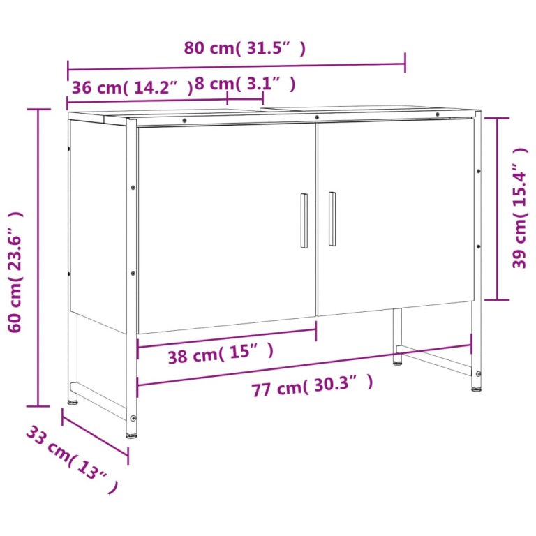 Dulap chiuveta de baie, stejar maro, 80x33x60 cm, lemn compozit