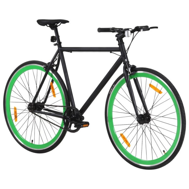 Bicicletă cu angrenaj fix, negru și verde, 700c, 55 cm