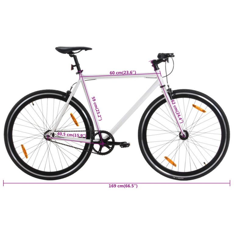 Bicicletă cu angrenaj fix, alb și negru, 700c, 59 cm