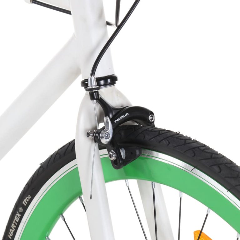 Bicicletă cu angrenaj fix, alb și verde, 700c, 55 cm