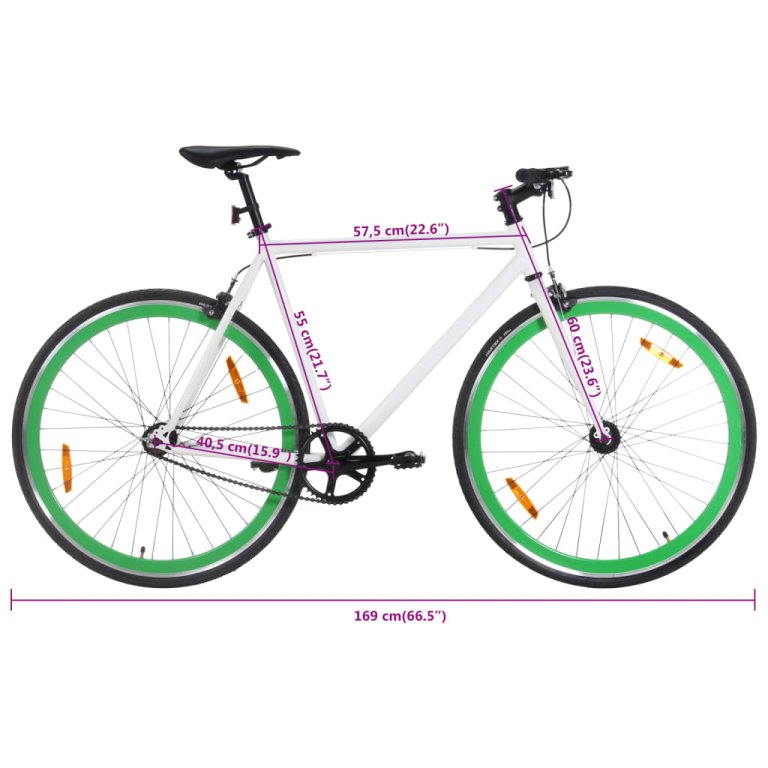 Bicicletă cu angrenaj fix, alb și verde, 700c, 55 cm