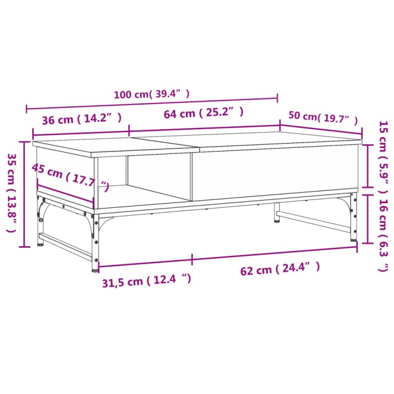 Măsuță cafea stejar sonoma 100x50x35 cm lemn prelucrat și metal