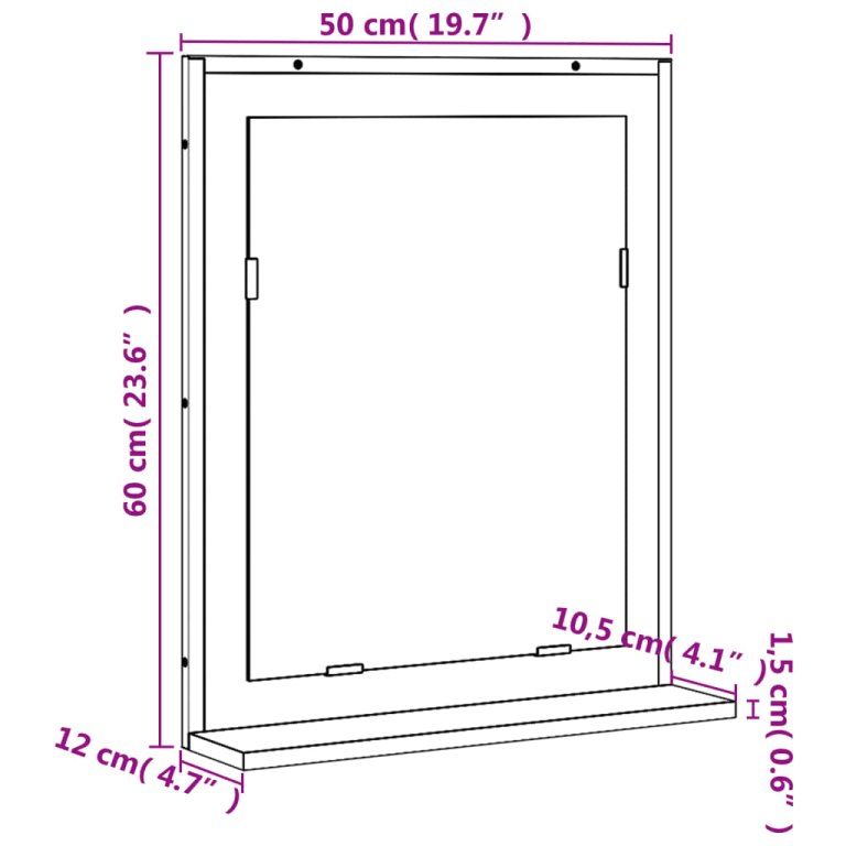 Oglindă baie cu raft gri sonoma 50x12x60 cm lemn prelucrat